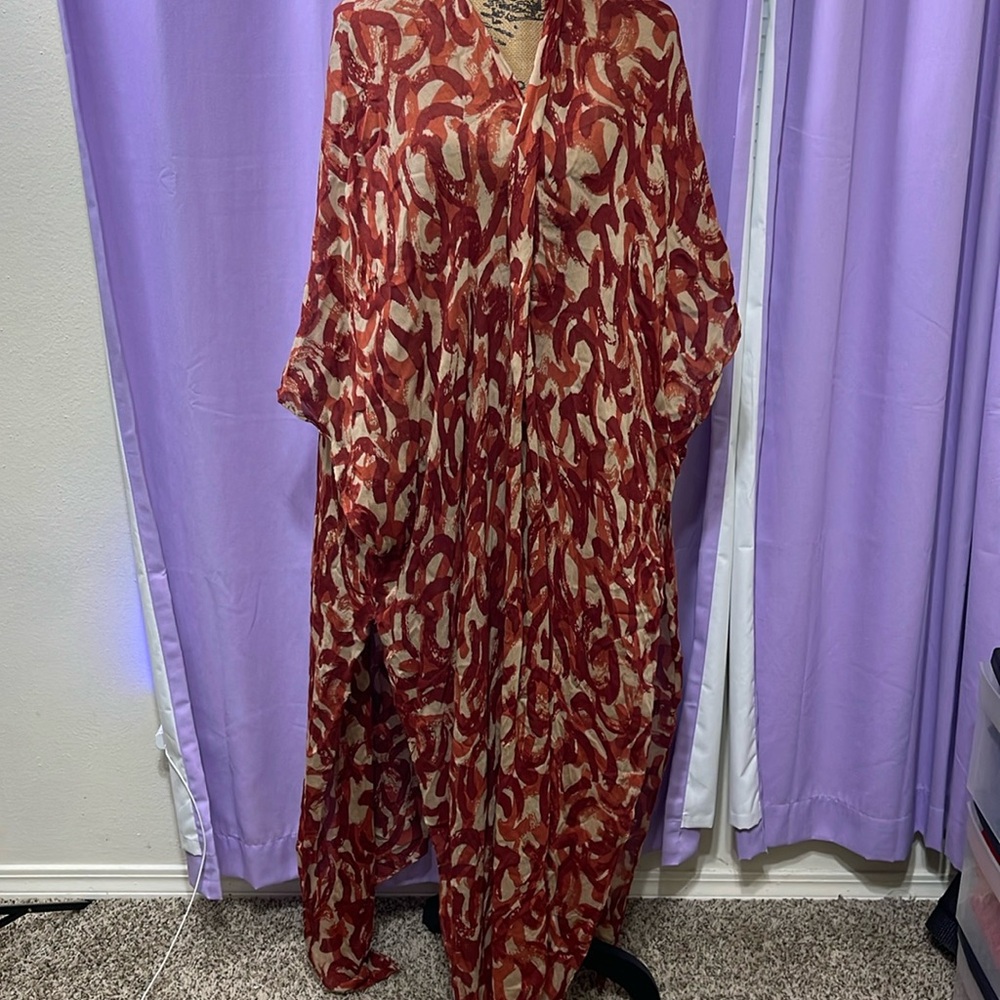 Harve Benard Abstract Printed Woven Open Front Kimono